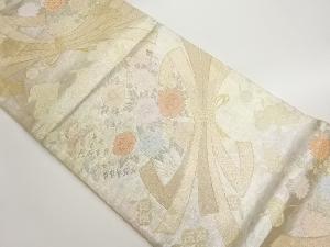 引箔束ね熨斗に花々・七宝模様織出し袋帯